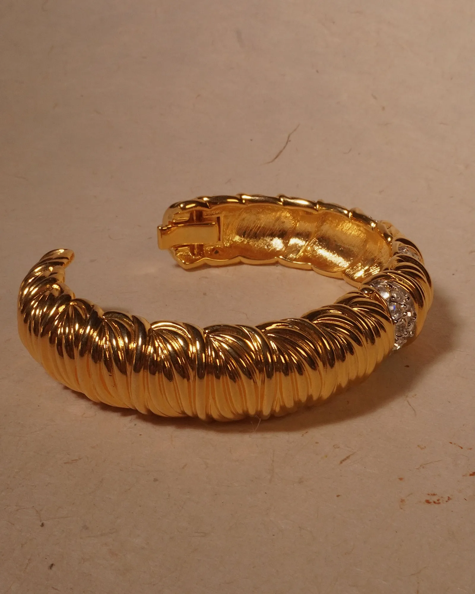 Vintage NM Pavé Textured Hinged Bangle