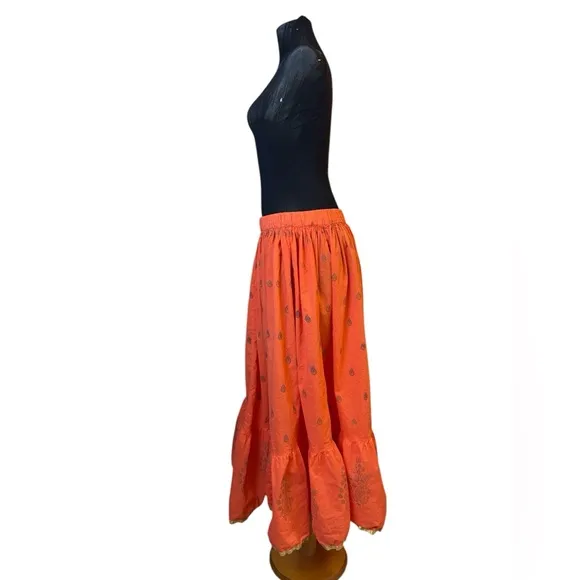 Vintage Orange Maxi Ruffled Circle Skirt