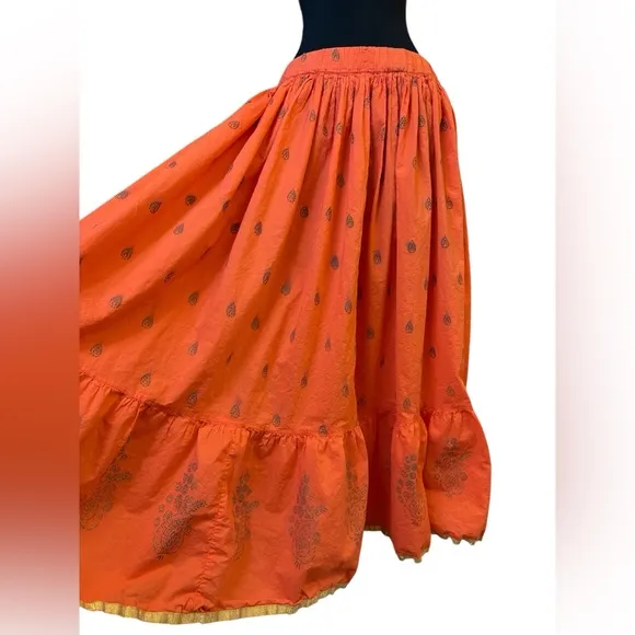 Vintage Orange Maxi Ruffled Circle Skirt