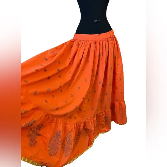 Vintage Orange Maxi Ruffled Circle Skirt