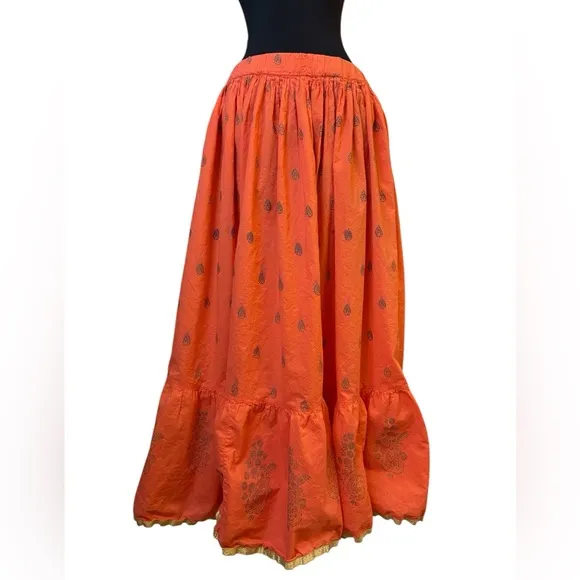 Vintage Orange Maxi Ruffled Circle Skirt