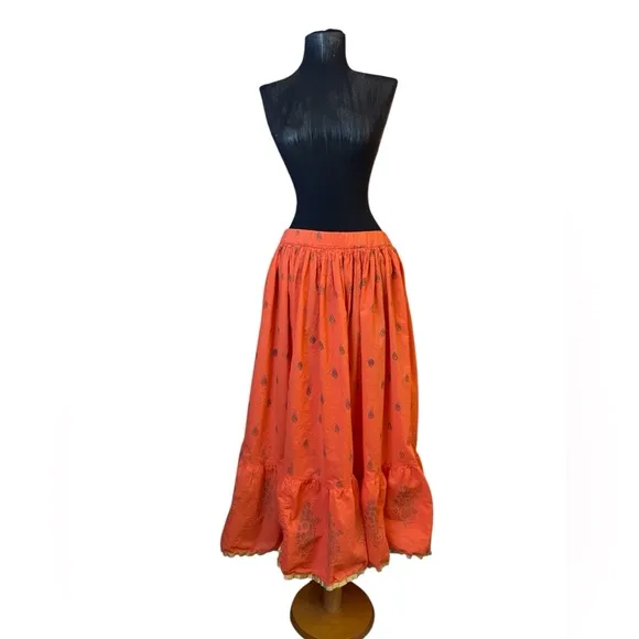 Vintage Orange Maxi Ruffled Circle Skirt