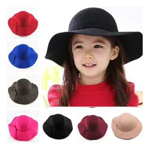 Vintage Retro Kids Child Boy Girl Hats Fedora polyester Felt Crushable Wide Brim Cloche Floppy Sun Beach Cap