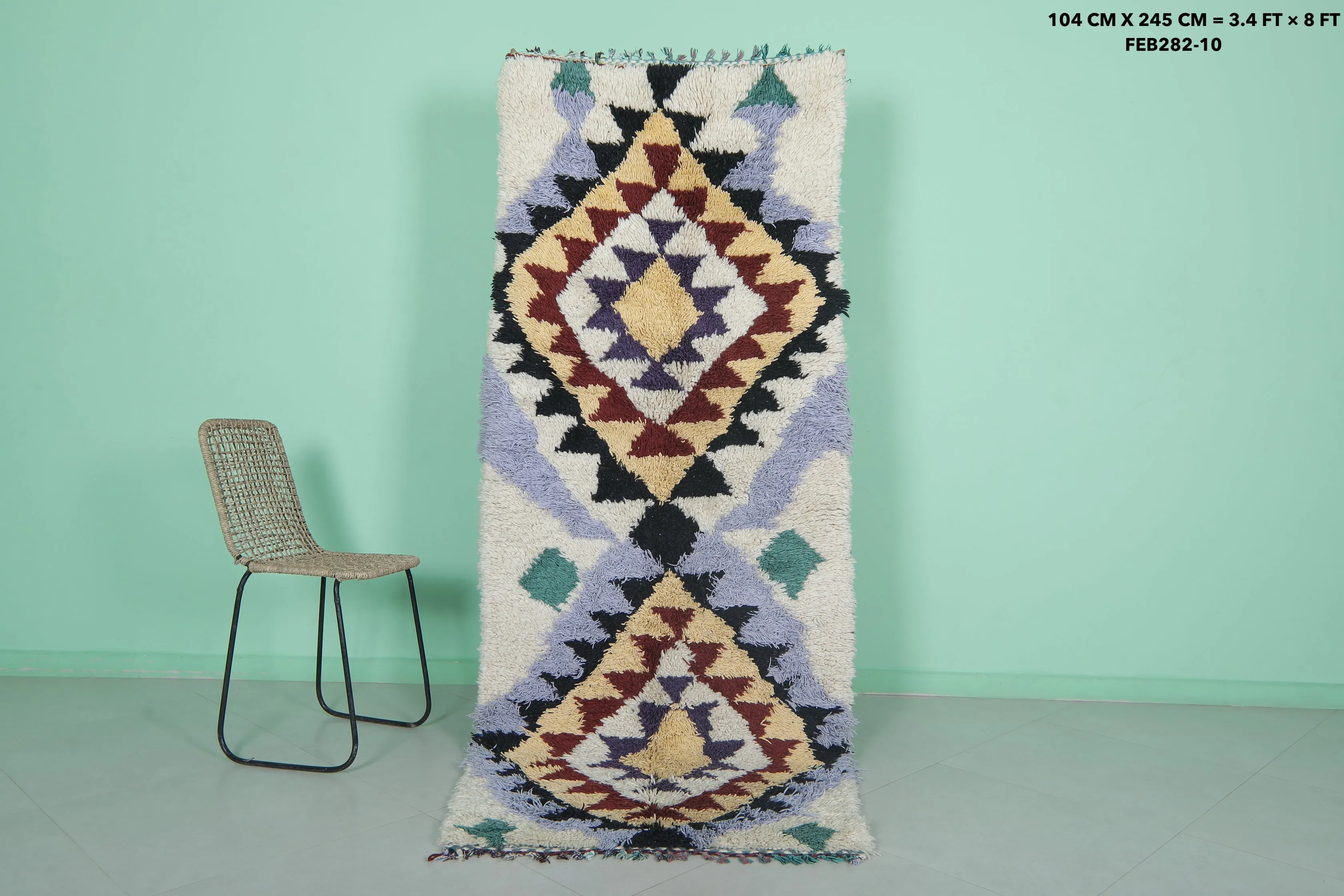 Vintage Runner Rug 3.4 X 8 Feet – Handwoven Moroccan Carpet