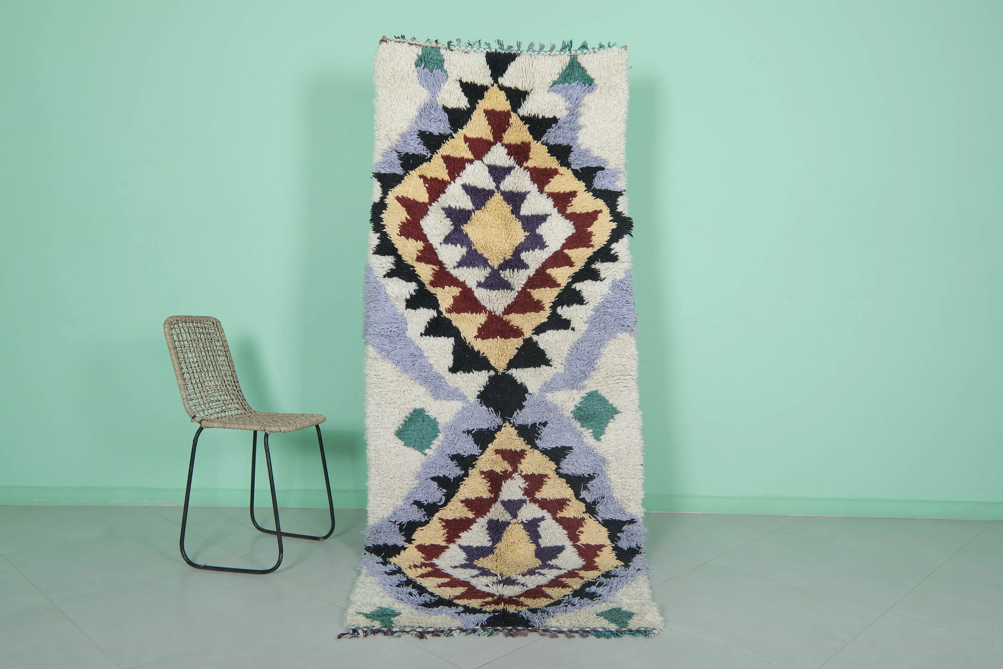 Vintage Runner Rug 3.4 X 8 Feet – Handwoven Moroccan Carpet