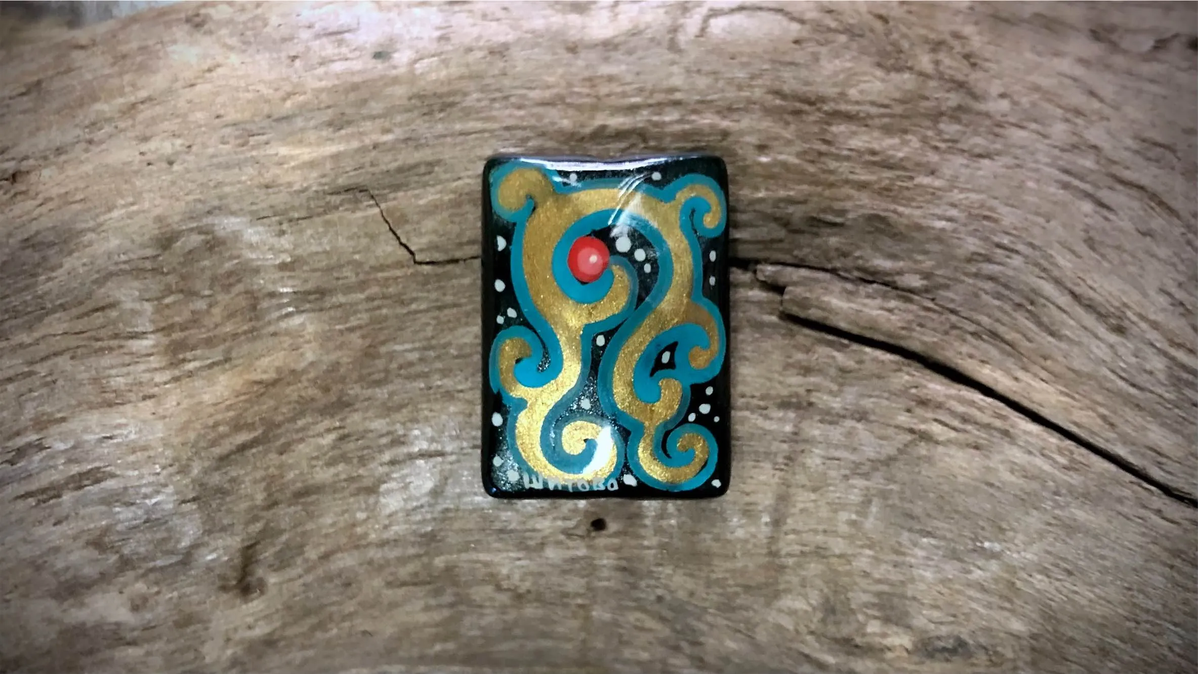 Vintage Russian Hand-Painted Glass Bead
