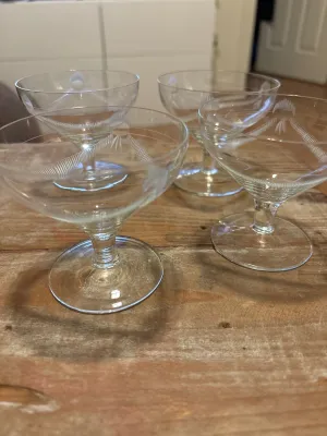 Vintage small etched liqueur stemware with little stems - set of 4