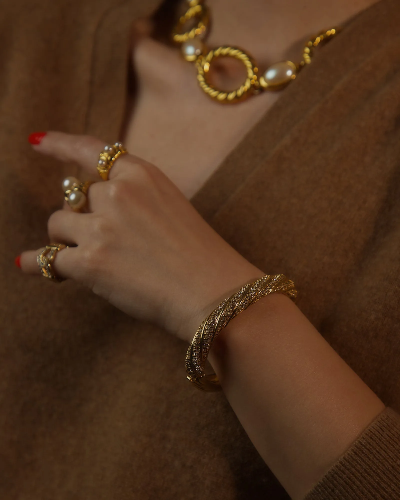 Vintage Twisted Pavé Hinged Bangle