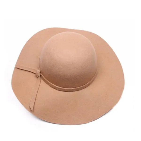 Vintage Women's Lady Snapback Cap Wide Brim Wool Felt Bowler Hat Sun Bowknot Black/Wine Red/Coffee/Light Camel Casquette Gorras