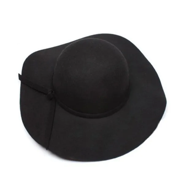 Vintage Women's Lady Snapback Cap Wide Brim Wool Felt Bowler Hat Sun Bowknot Black/Wine Red/Coffee/Light Camel Casquette Gorras