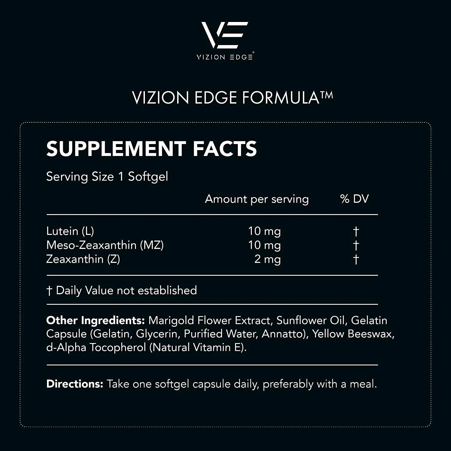 Vizion Edge Eye Vitamins Supplement for Athletes (30 Softgels, 1 Month Supply) Formula with Lutein, Zeaxanthin, and Meso-Zeaxanthin | Improve Visual Performance and Reaction Times for Sports