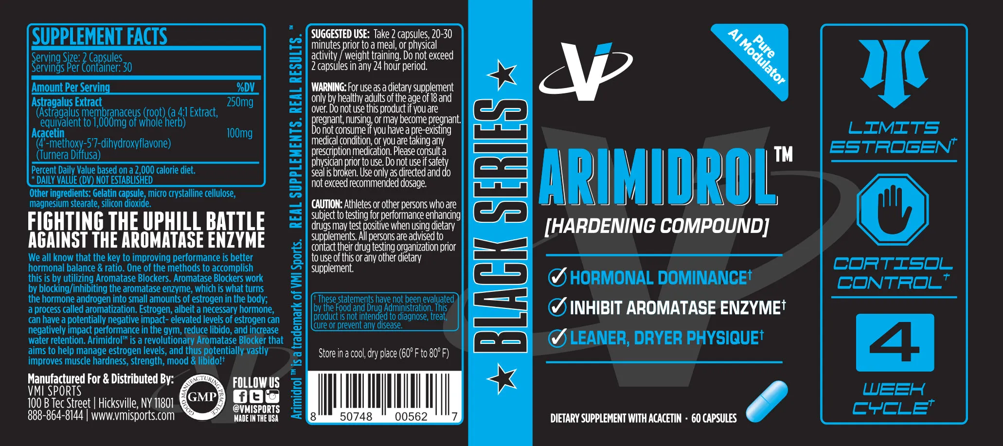 VMI Sports | Arimidrol Hardening Compound | Natural Estrogen Blocker for Men | Testosterone Booster and Aromatase Inhibitor | to Build Muscle and Burn Fat | anti Estrogen (60 Capsules)