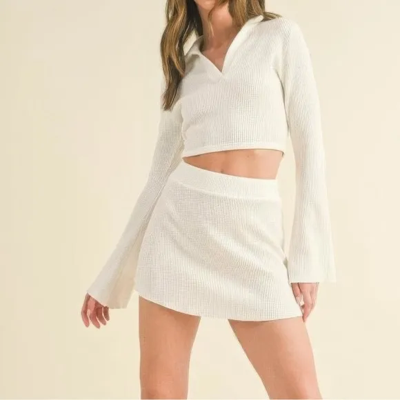 Waffle Knit Top And Skirt Set