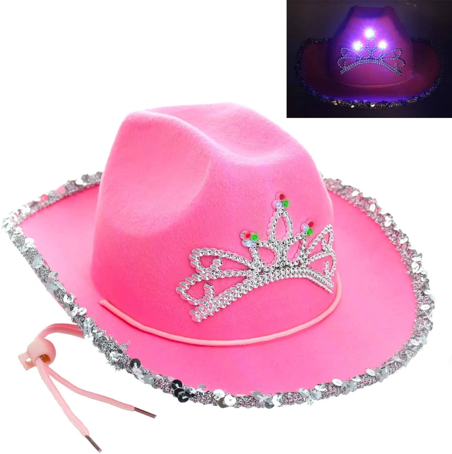 Warped Wide Brim with Sequin Decoration Crown Tiara Cowgirl Hat