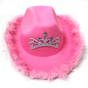Warped Wide Brim with Sequin Decoration Crown Tiara Cowgirl Hat