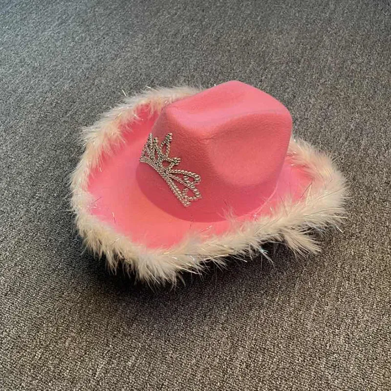 Warped Wide Brim with Sequin Decoration Crown Tiara Cowgirl Hat
