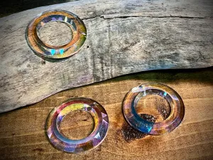 Western German Glass—Crystal AB Faceted Flatback Ring Drop Glass Bead—35mm