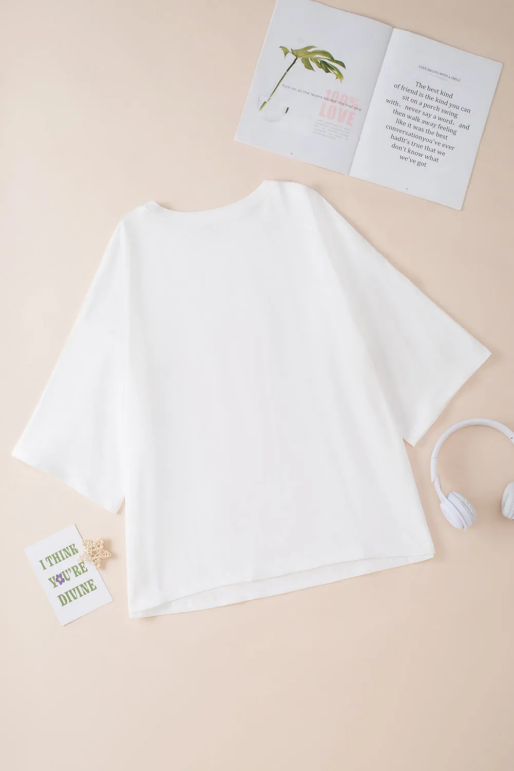 White Colorblock Star Patched Half Sleeve Oversized Tee