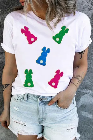 White Easter Bunny Chenille Patch Graphic Plus Size Tee