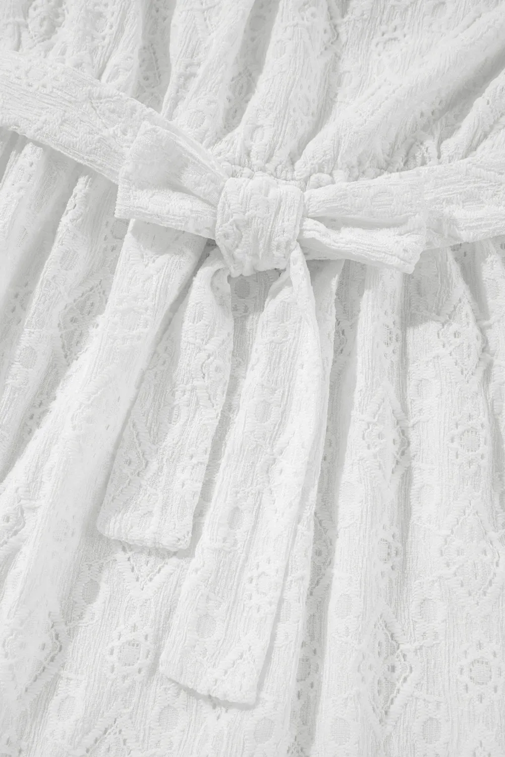 White Lace Sleeveless Knot Hollow Out Back Tied Waist Mini Dress