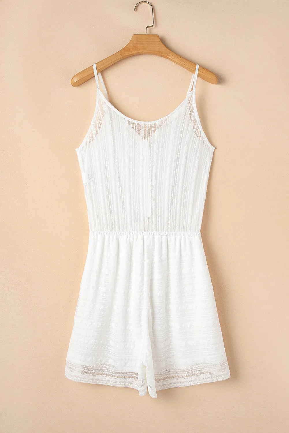 White Lace Spaghetti Strap V Neck Loose Fit Romper