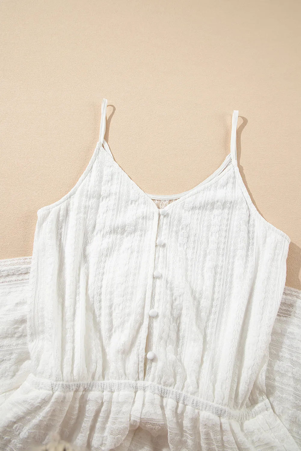 White Lace Spaghetti Strap V Neck Loose Fit Romper