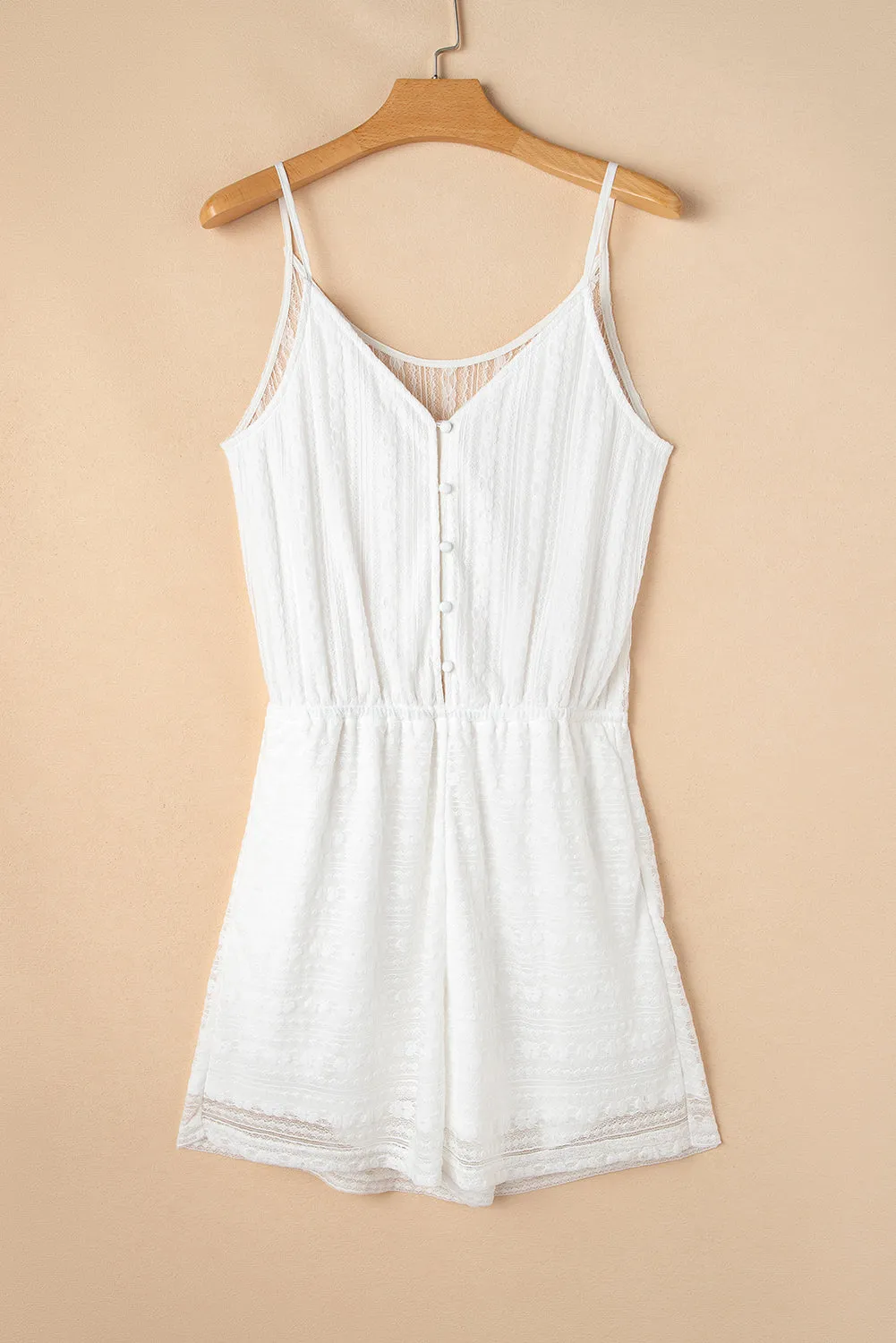 White Lace Spaghetti Strap V Neck Loose Fit Romper