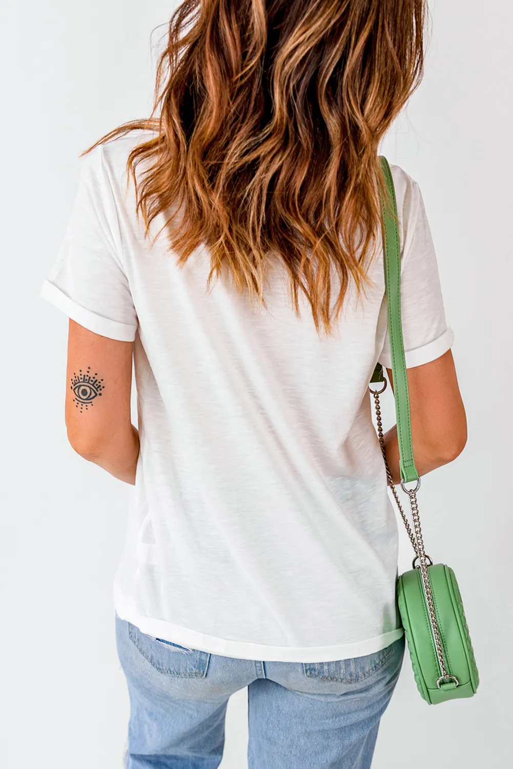 White MAMA Bow Flower Print Crewneck T Shirt