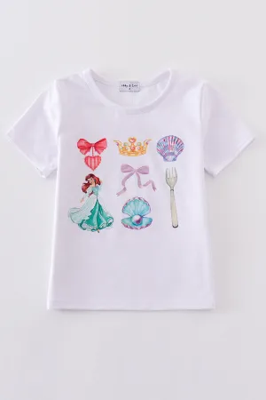 White Princess Print Girl Top