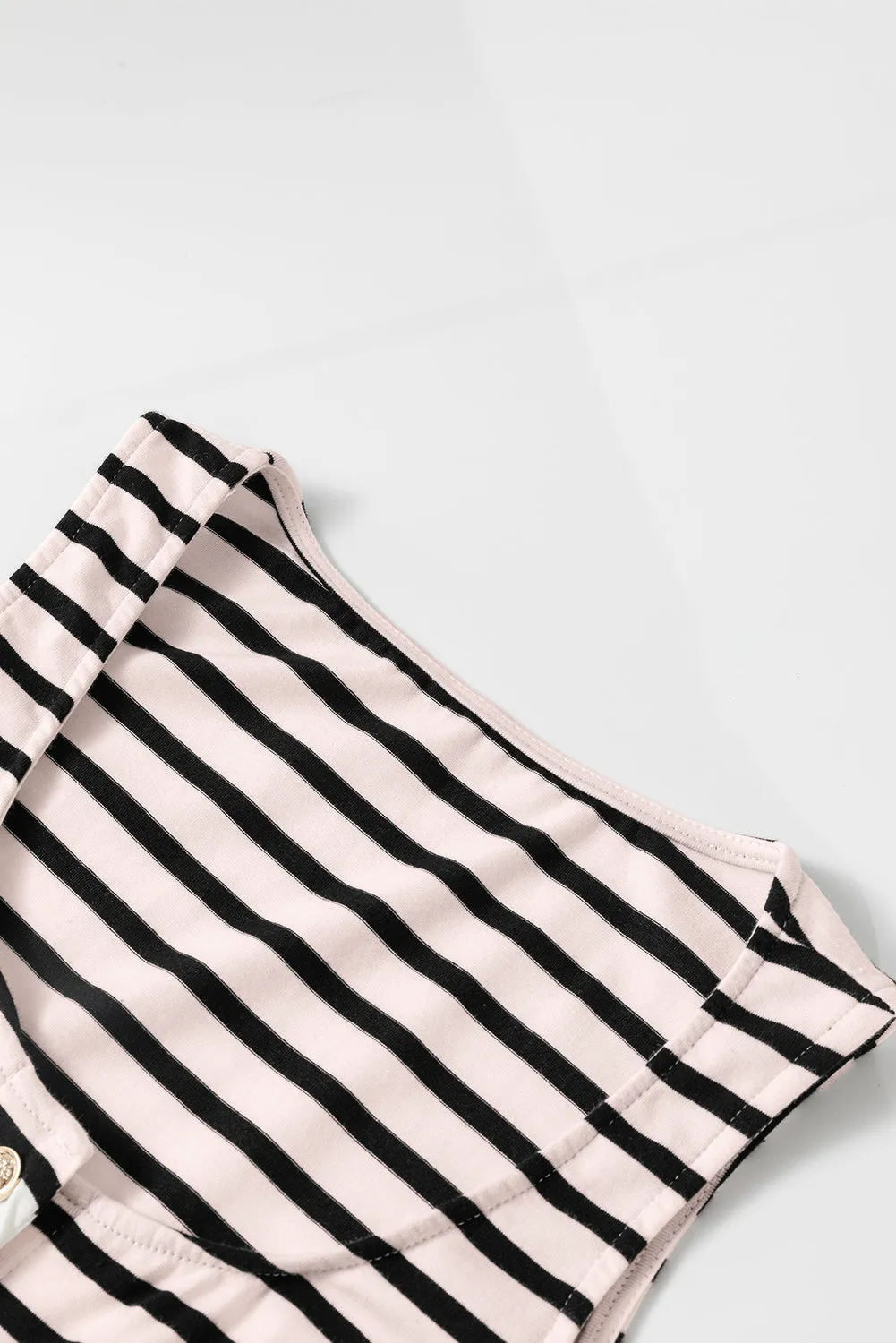 White Striped Print Sleeveless Buttoned Maxi Dress