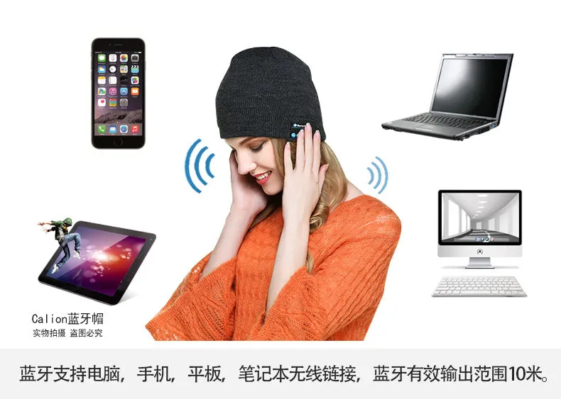 Wireless Bluetooth Smart Earphone Music Knitted Hat Winter Warm Cap with Mic Speaker for iOS Android dark gray
