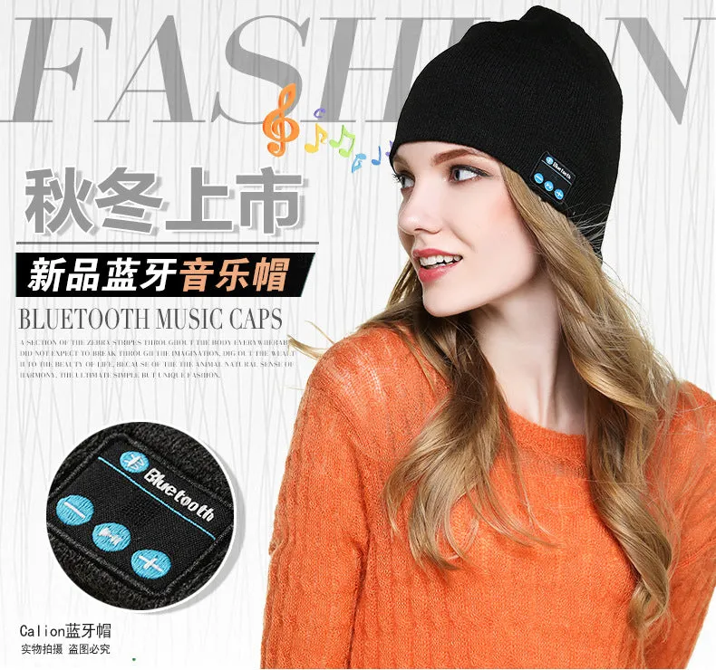 Wireless Bluetooth Smart Earphone Music Knitted Hat Winter Warm Cap with Mic Speaker for iOS Android dark gray