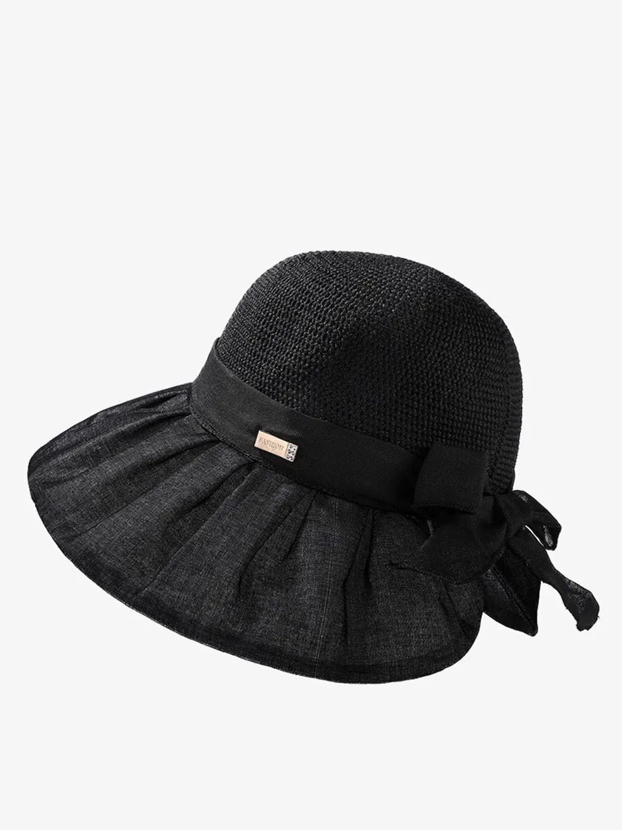 Women Casual Linen Straw Bowknot Sunproof Hat