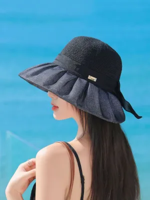 Women Casual Linen Straw Bowknot Sunproof Hat