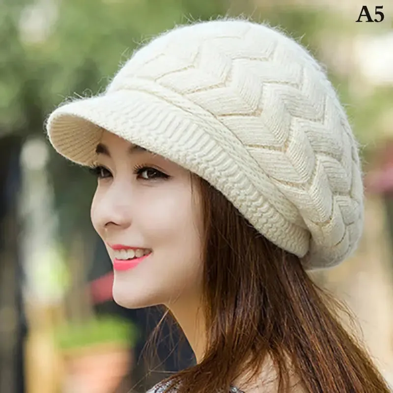 Women's Hats Winter Warm Knitted Hat Rabbit Hair Double Layer Plus Velvet Cap Visor Beanies For Women Casual
