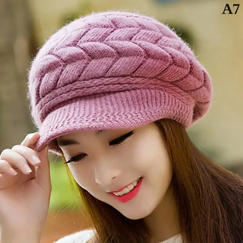 Women's Hats Winter Warm Knitted Hat Rabbit Hair Double Layer Plus Velvet Cap Visor Beanies For Women Casual