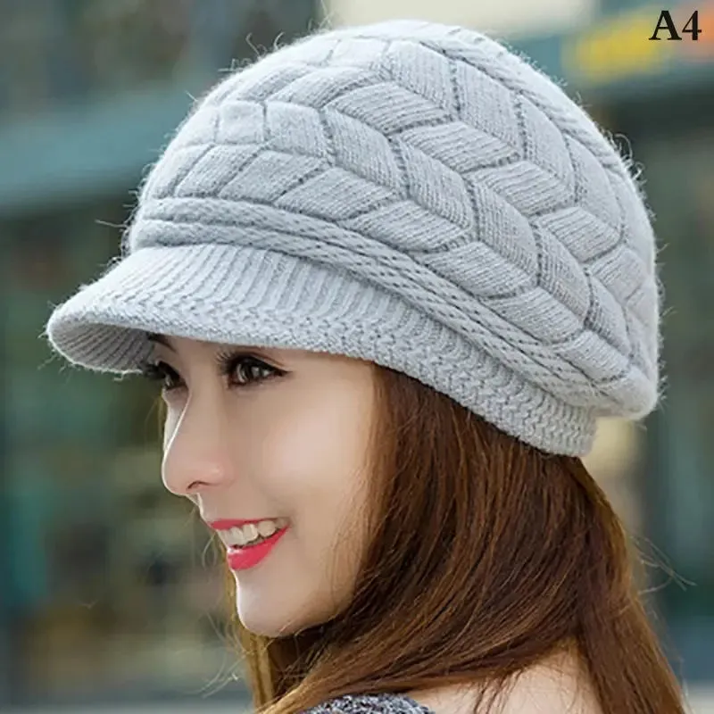 Women's Hats Winter Warm Knitted Hat Rabbit Hair Double Layer Plus Velvet Cap Visor Beanies For Women Casual