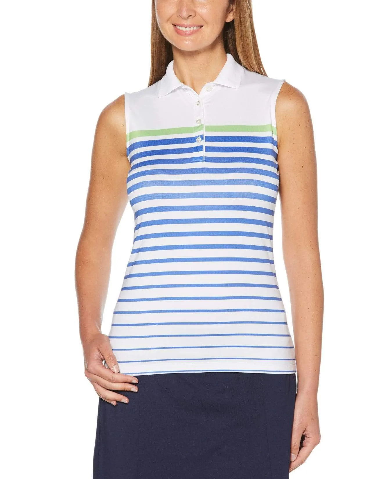 Womens Sleeveless Stripe Polo