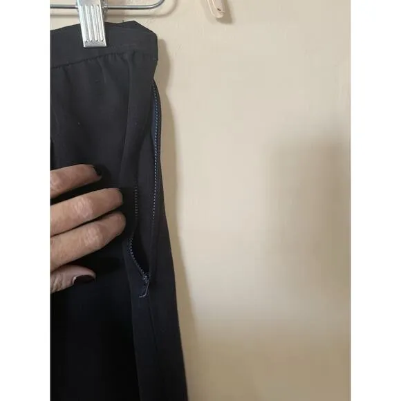 YSL SAINT LAURENT Rive Gauche Paris 100% Wool Midi Black Slit Skirt US 6 EU 42