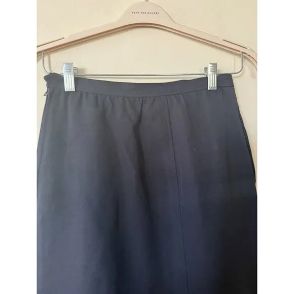 YSL SAINT LAURENT Rive Gauche Paris 100% Wool Midi Black Slit Skirt US 6 EU 42