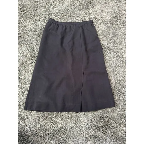 YSL SAINT LAURENT Rive Gauche Paris 100% Wool Midi Black Slit Skirt US 6 EU 42