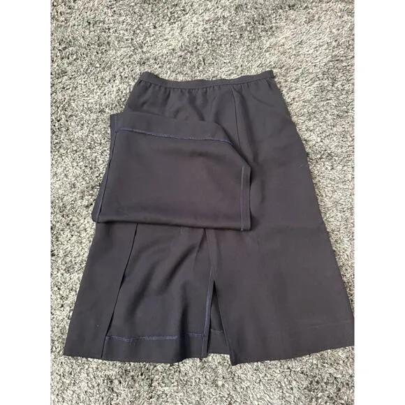 YSL SAINT LAURENT Rive Gauche Paris 100% Wool Midi Black Slit Skirt US 6 EU 42