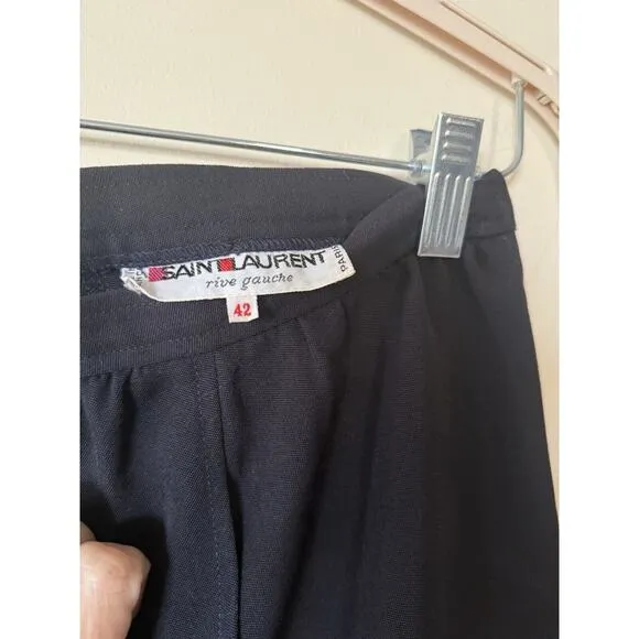 YSL SAINT LAURENT Rive Gauche Paris 100% Wool Midi Black Slit Skirt US 6 EU 42