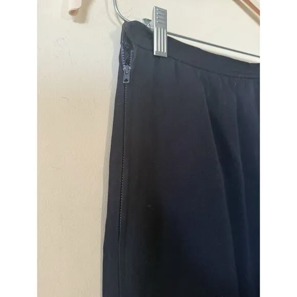 YSL SAINT LAURENT Rive Gauche Paris 100% Wool Midi Black Slit Skirt US 6 EU 42